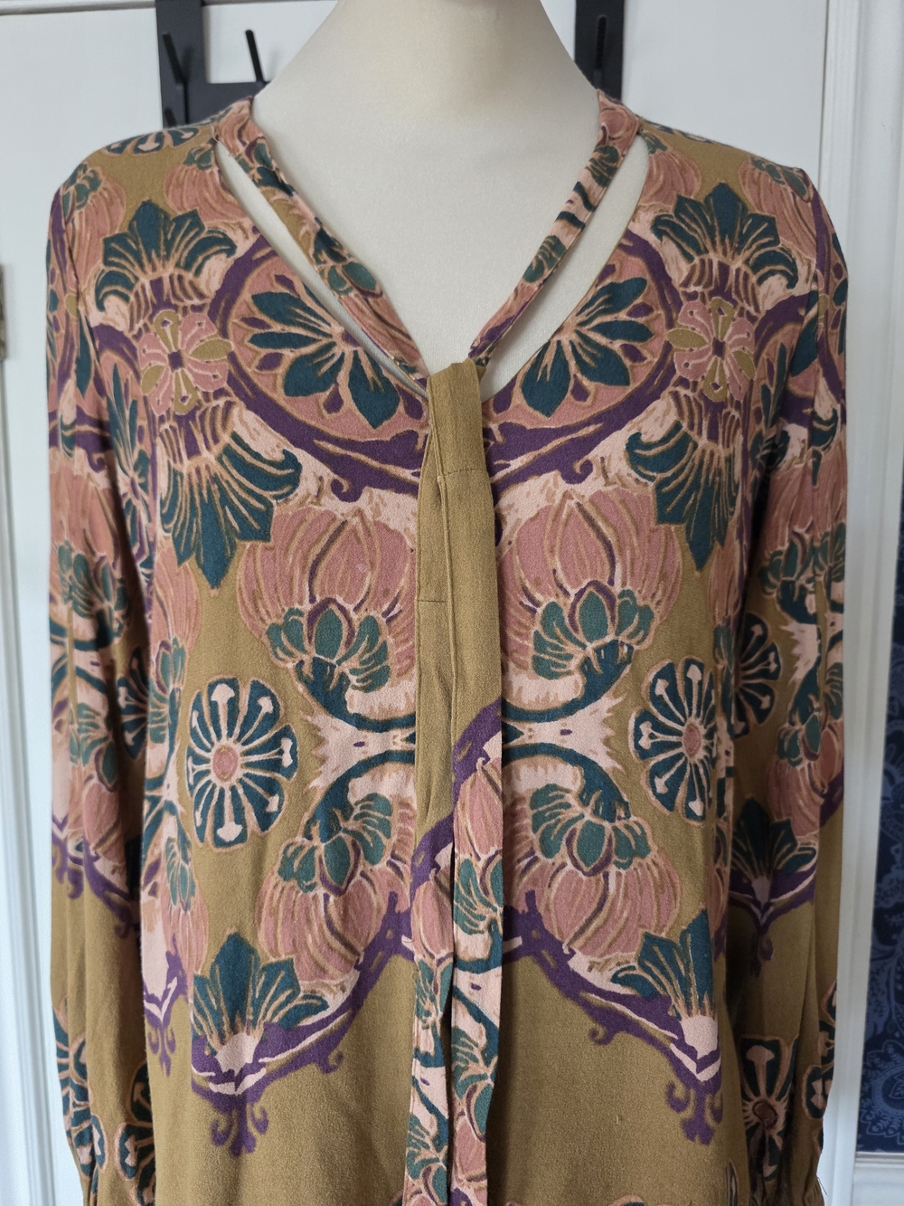 Free People Boho Floral V-Neck Tunic Mini Dress or Top Sz Sm - Boho, Festival